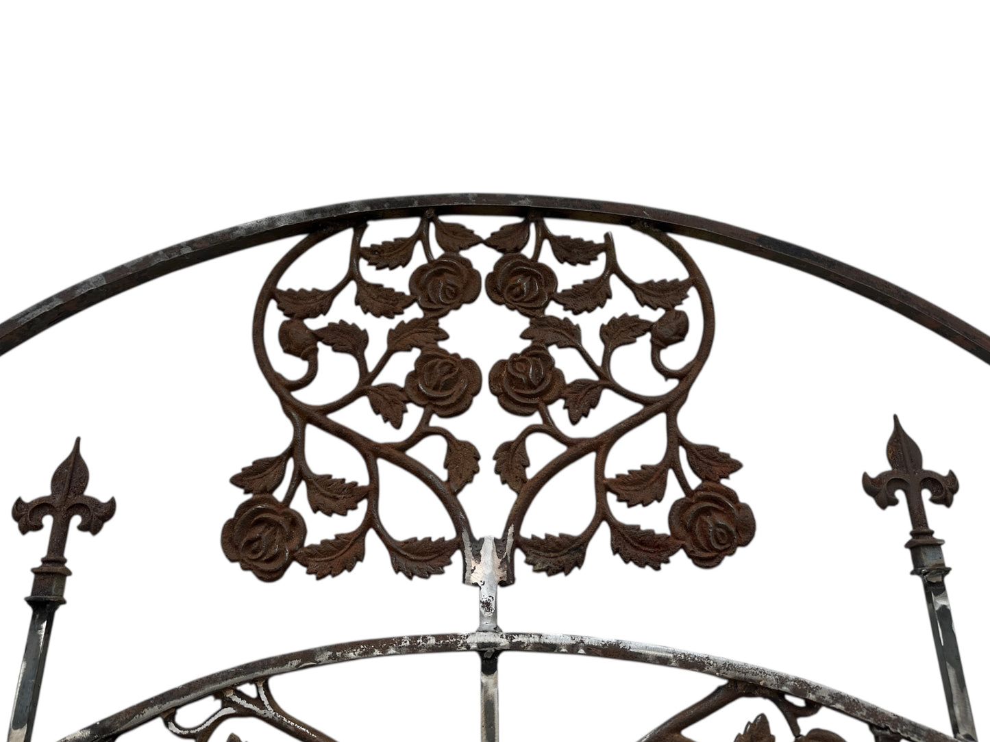 7.5 Ft Tall Custom Built Arched Top Steel Gate w/ Antique Cast Iron GA20600