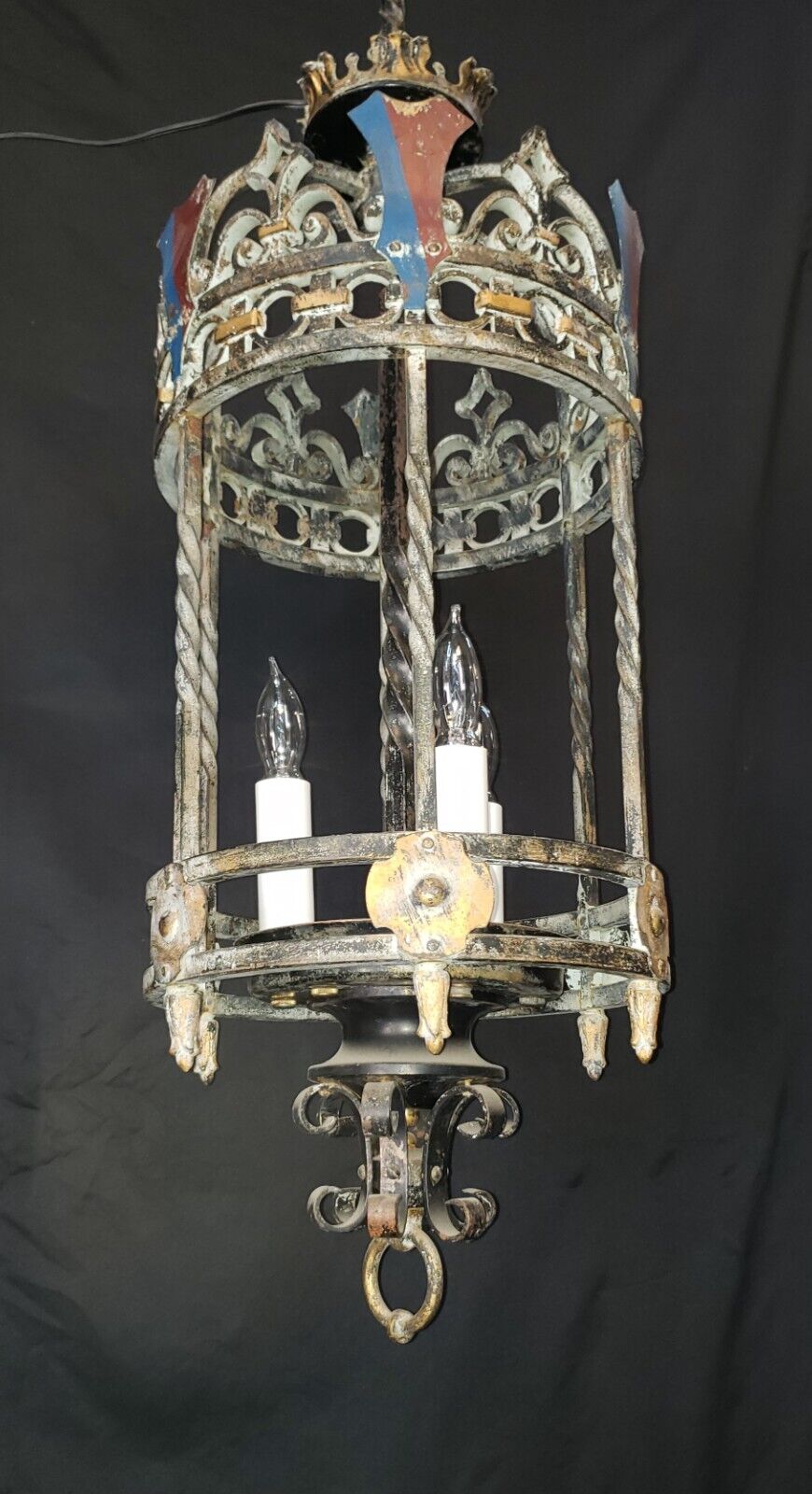 Restored Turn of the Century 3 Light Iron Ceiling Fixture 36" x 12" GS00388