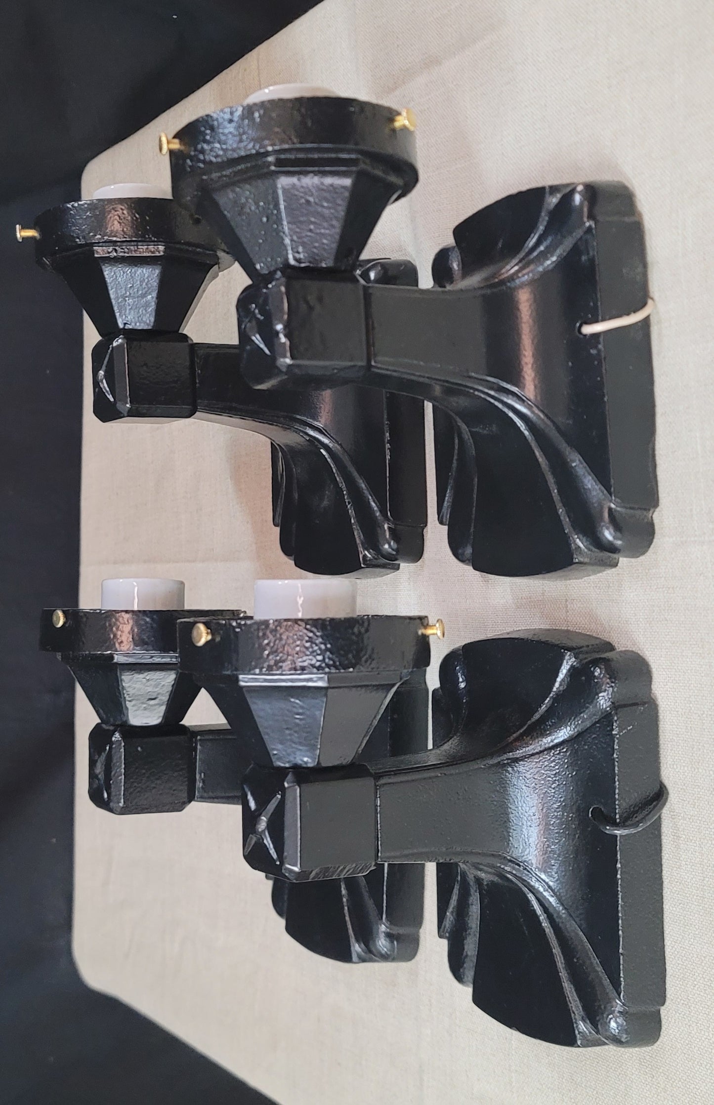 Set of 4 Restored Art Deco Cast Iron Exterior Sconces 7 1/2" T x 4 3/4" GS010918