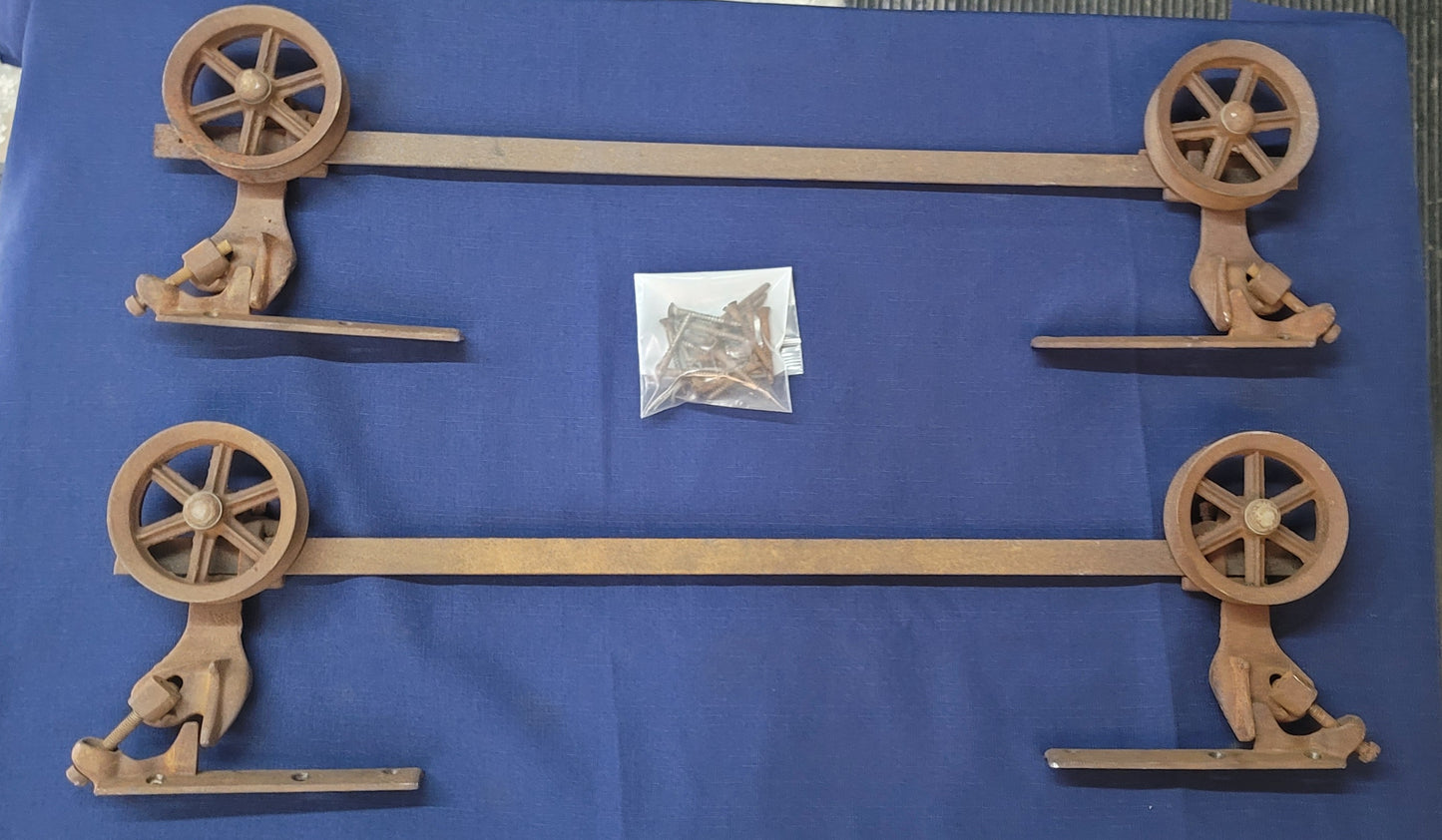 Rare 1880's 2 Sets of Cast Iron Pocket Door Wheel Rollers w/ Screws GS00652