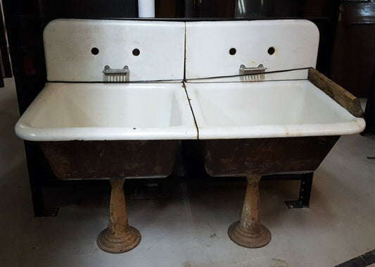 Large Antique Double Cast Iron Pedestal Sinks - Local Pick Up GA1140