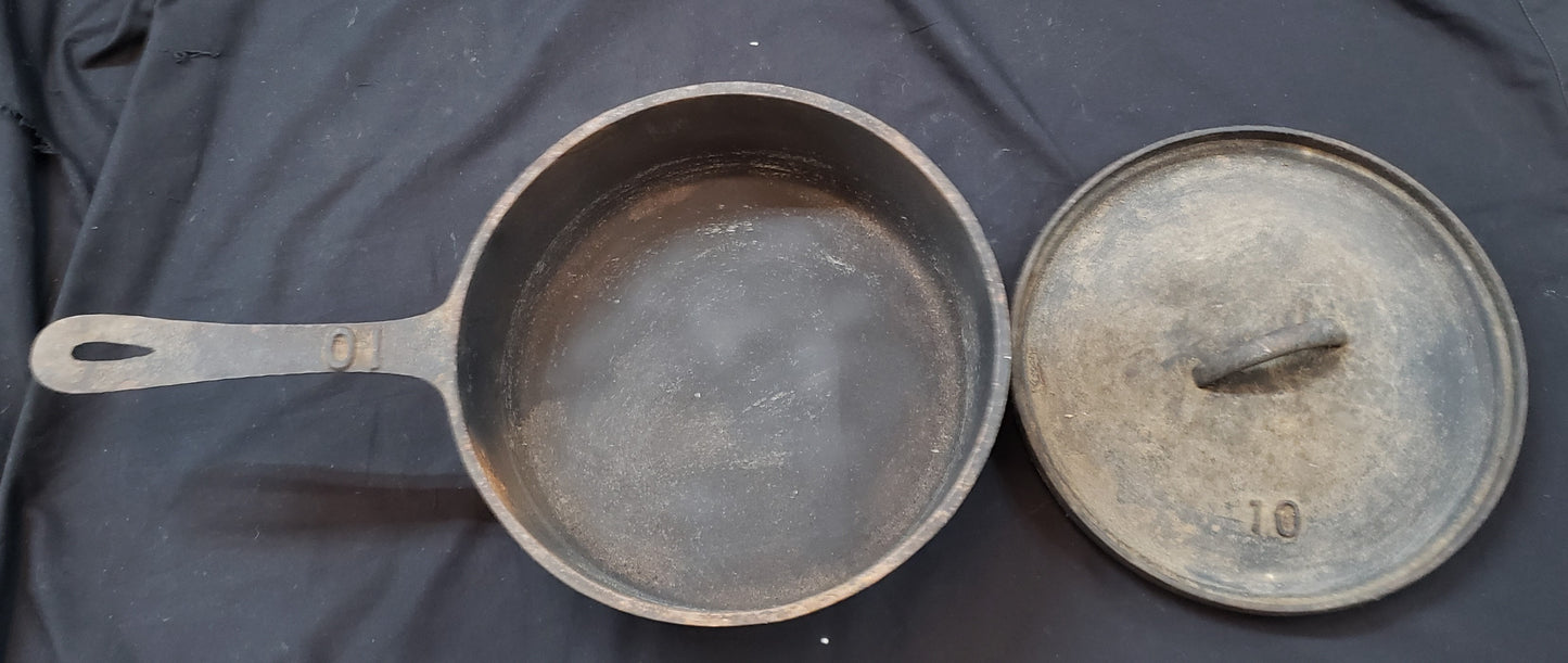 1800's Martin Cast Iron Spider Skillet #10 with Lid GS01078