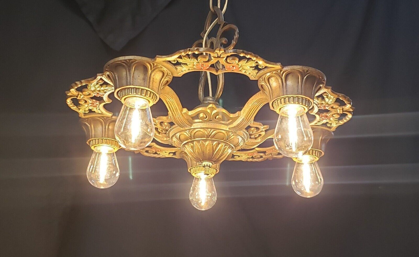 Restored Ornate Art Nouveau Cast Iron 5 Light Chandelier 16" GS00001