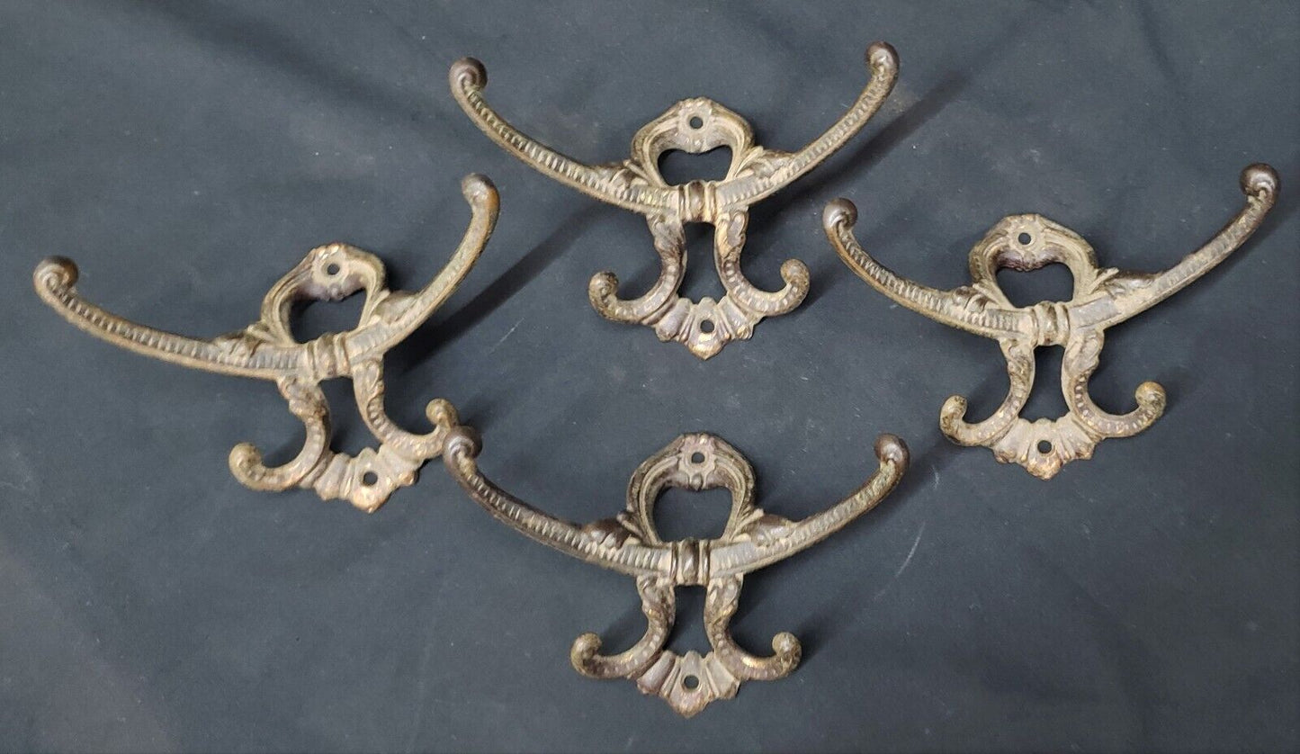 Set of 4 Victorian Cast Iron Double Hall Tree Coat Hooks