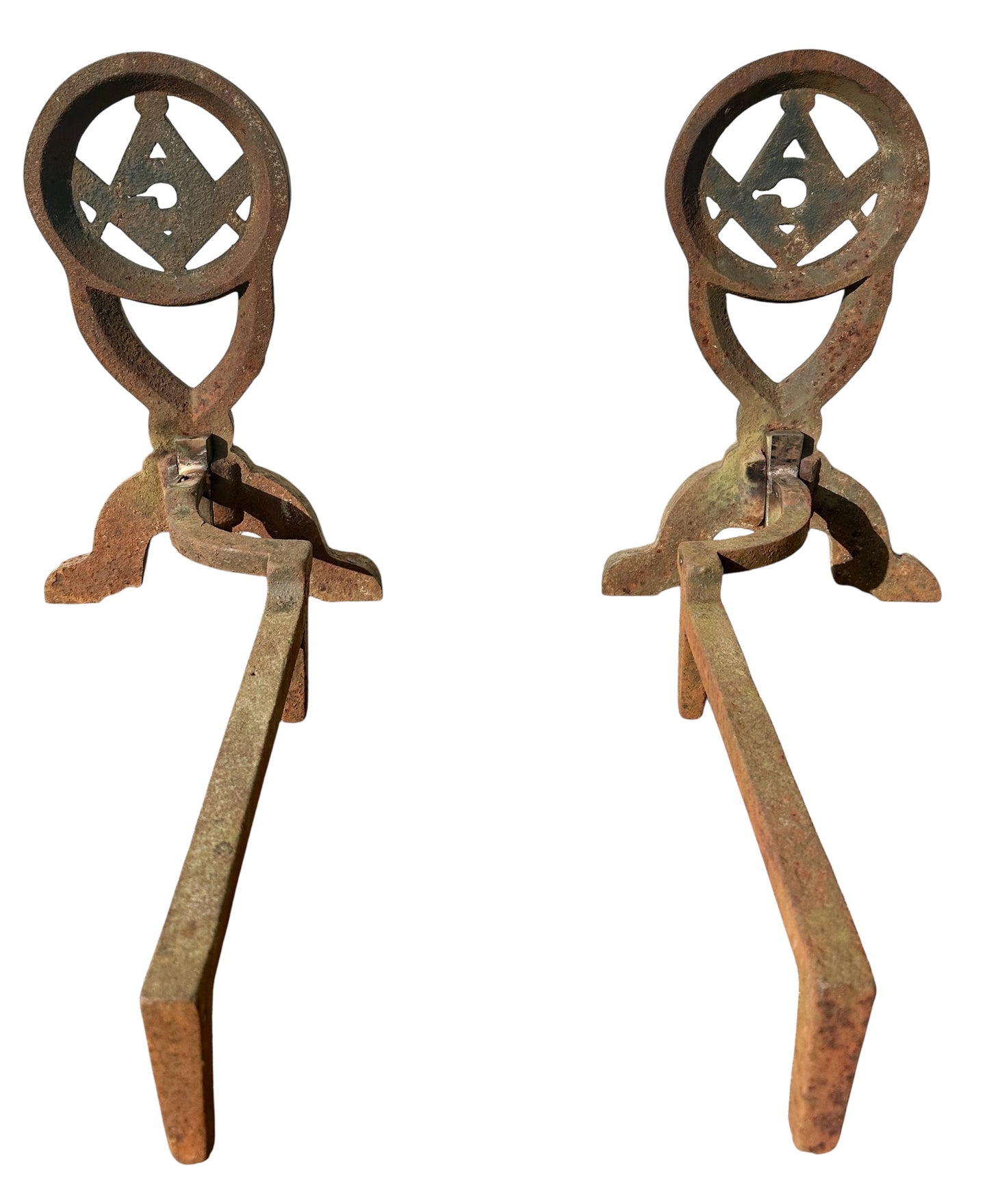 RARE Pair of Restored Masonic Cast Iron Andiron