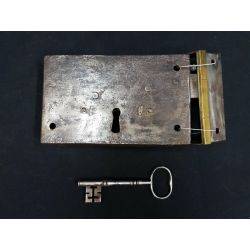 Early 1800's Carpenter Style Cast Iron and Brass Metal Rim Lock With Reproduction Key Set #GA249