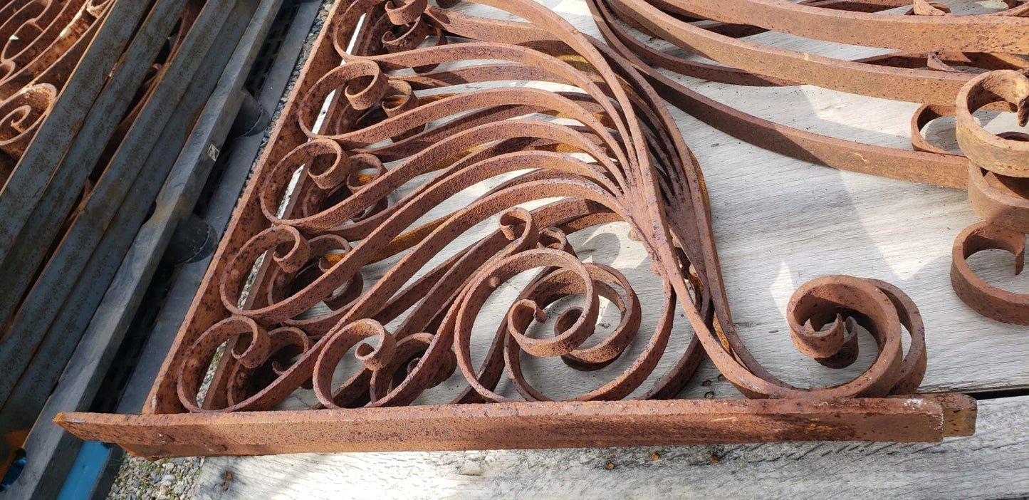 Pair of 35" x 35" Ornate Victorian Iron Corbel Pediment Brackets GS00373