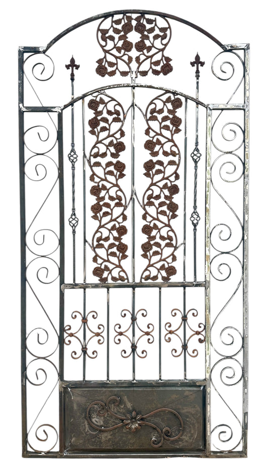 7.5 Ft Tall Custom Built Arched Top Steel Gate w/ Antique Cast Iron GA20600