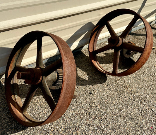 Antique Industrial Cast Iron Pulley Wheel Pair GA20912