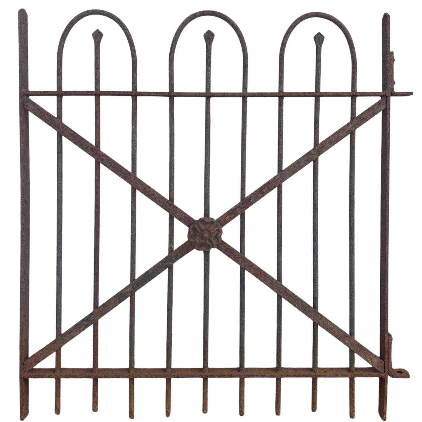 Antique Wrought Iron Hairpin Gate w/ Floral Medallion - 35" W x 39" T - GA20981