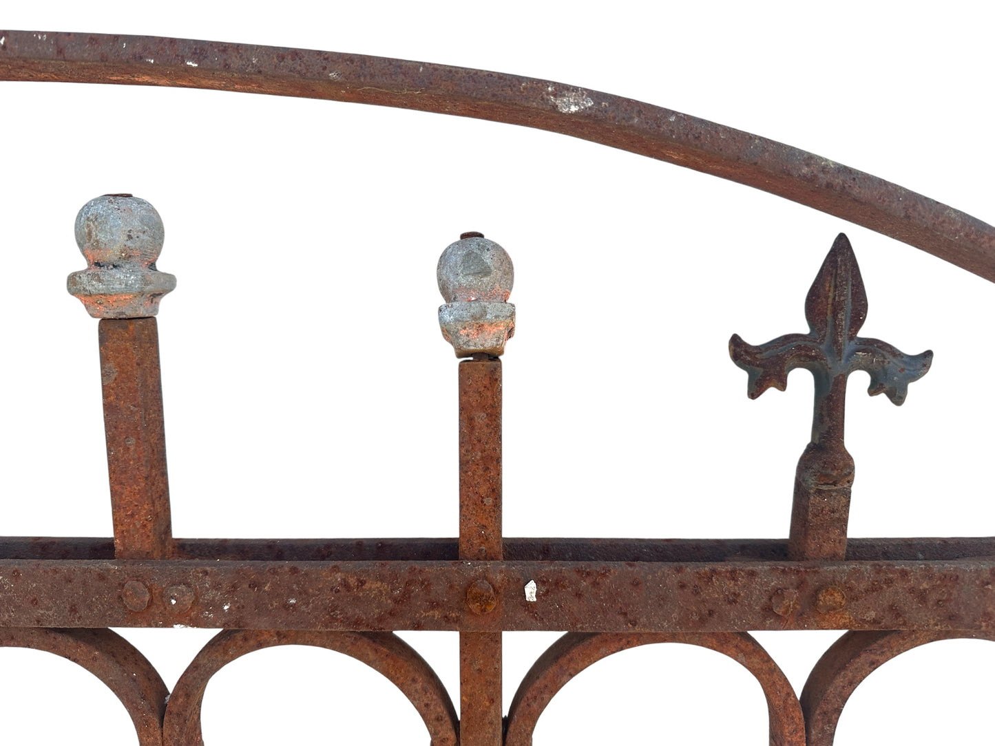 Antique Wrought Iron Arch Top Gate w/ Quatrefoil Pattern - 39.5" W x 37.5 T - GA20983