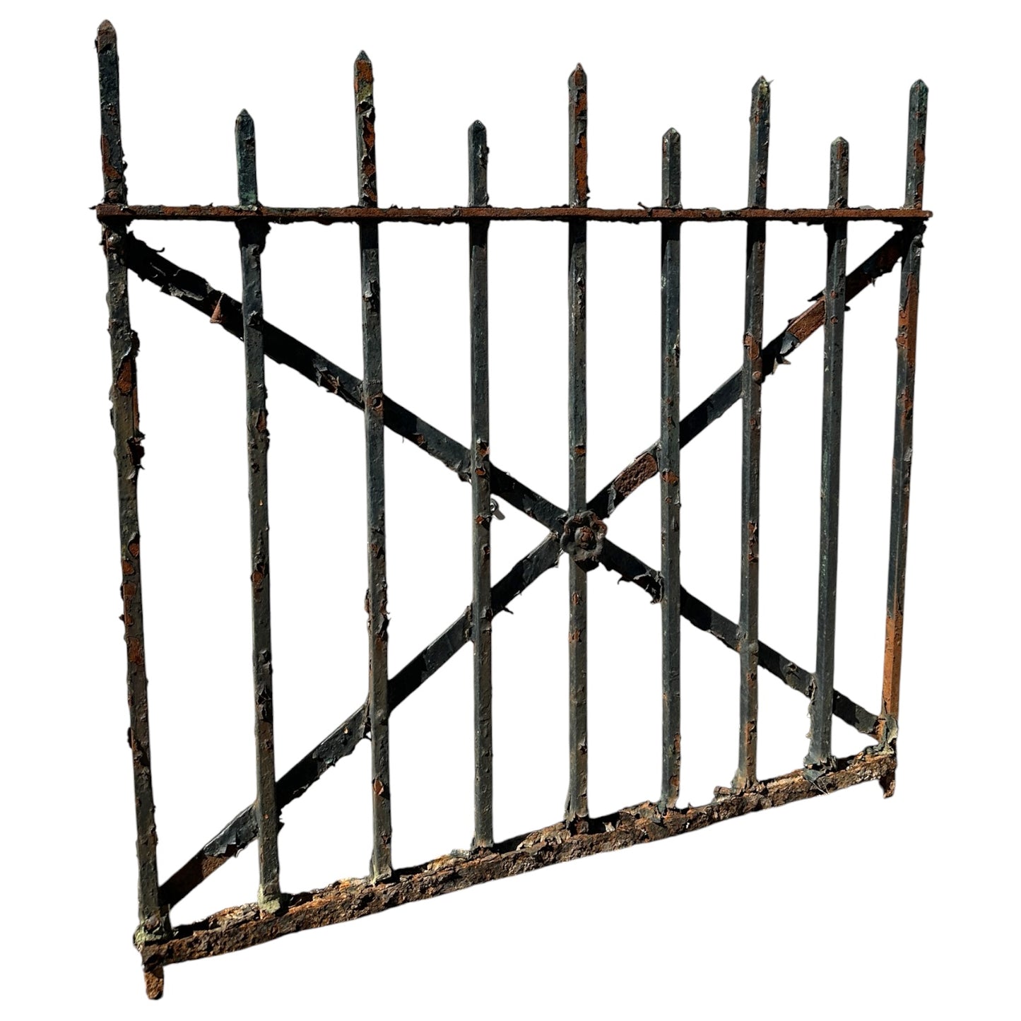 Antique Wrought Iron Garden Gate w/ Floral Medallion GA20990