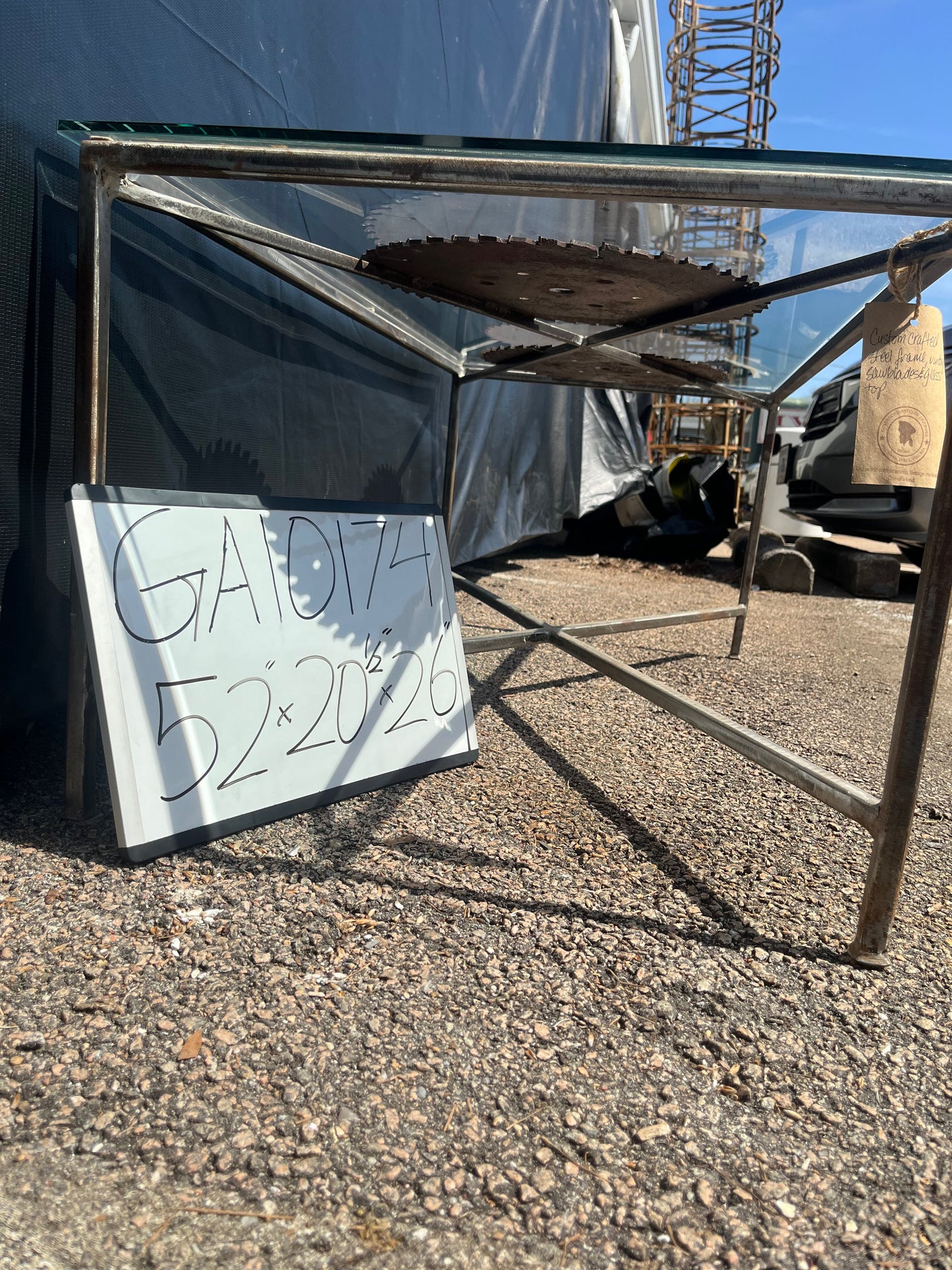 Glass Top Vintage Saw Blade Coffee Table GA10174