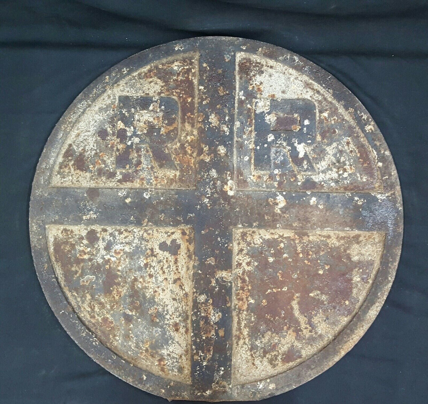 RARE 1800s 24" Round Heavy Cast Iron Railroad Crossing Sign