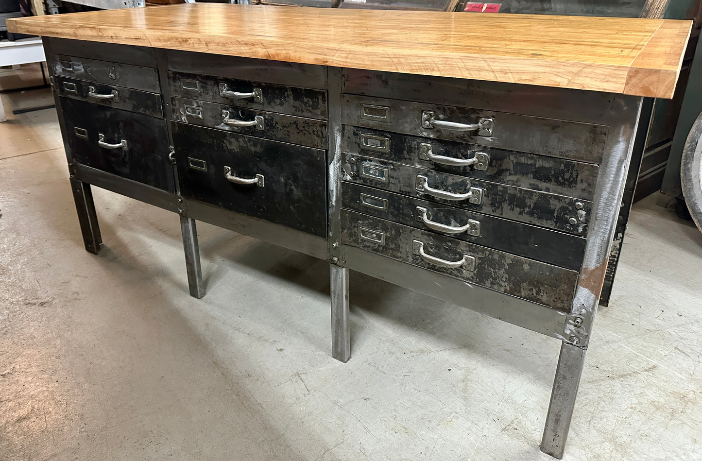 Industrial Salvaged Butcher Block & Steel Work Table GA20813