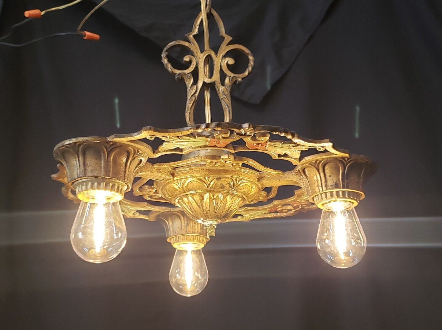 Restored Ornate Art Nouveau Cast Iron 3 Light Chandelier 13" GS00002