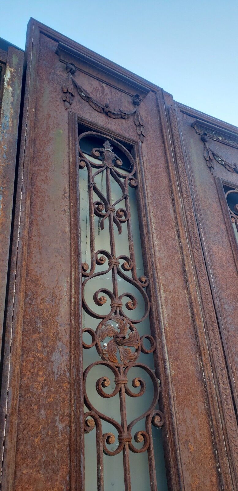 Ornate Art Nouveau Wrought Iron Gates 23 1/2" Wide x 121" Tall GA9598