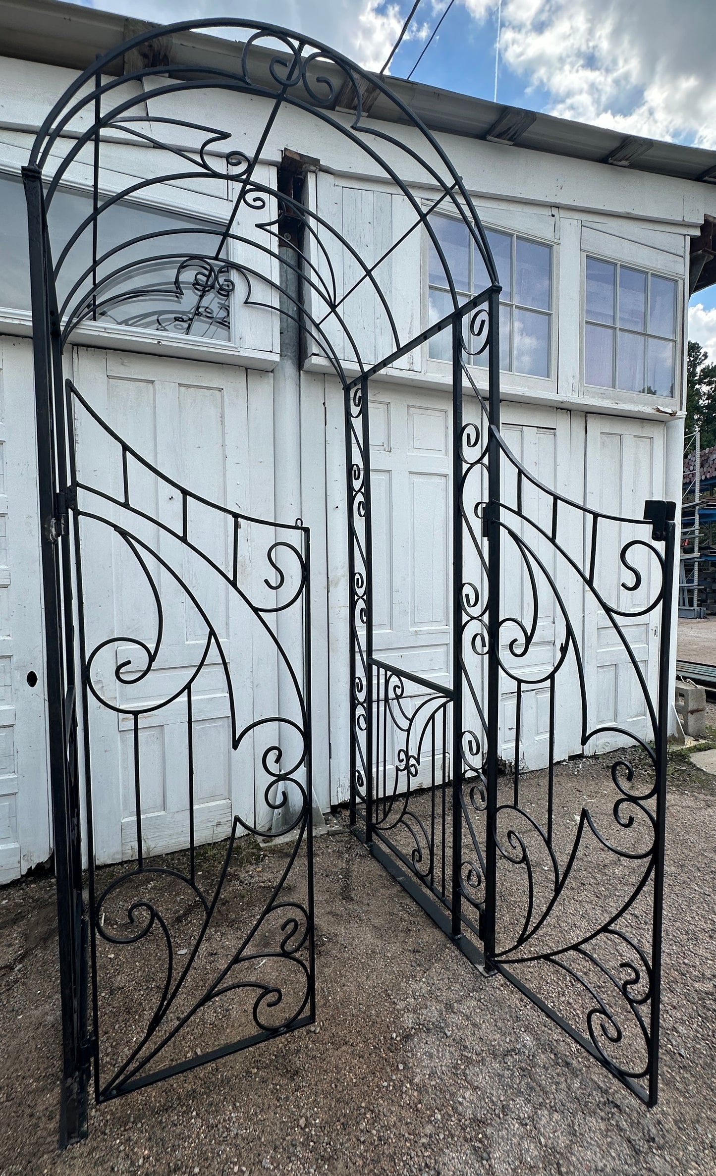 Custom-Built Wrought Iron Arbor w/ Crescent Top Entryway Gates GA20319