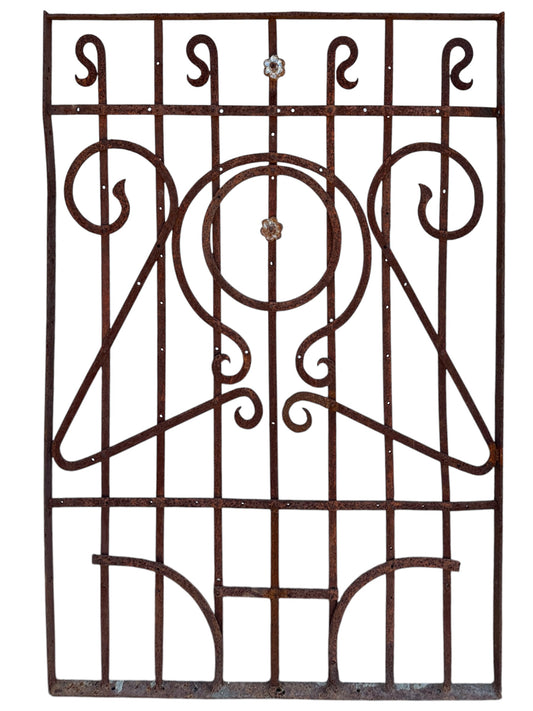 Geometric Wrought Iron Fence Panel with Flower Accents 55" T x 39" W GS00048