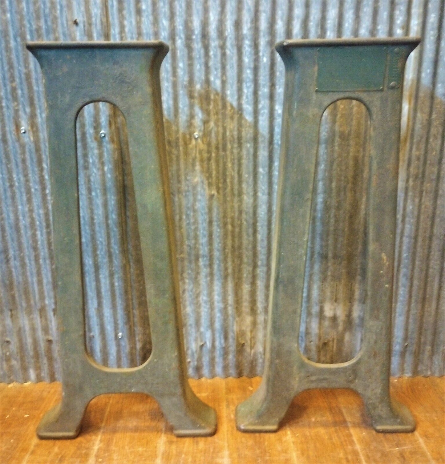 Pair of Manning Maxwell & Moore Cast Iron Machine Legs 29 1/4" T x 14 1/4" W