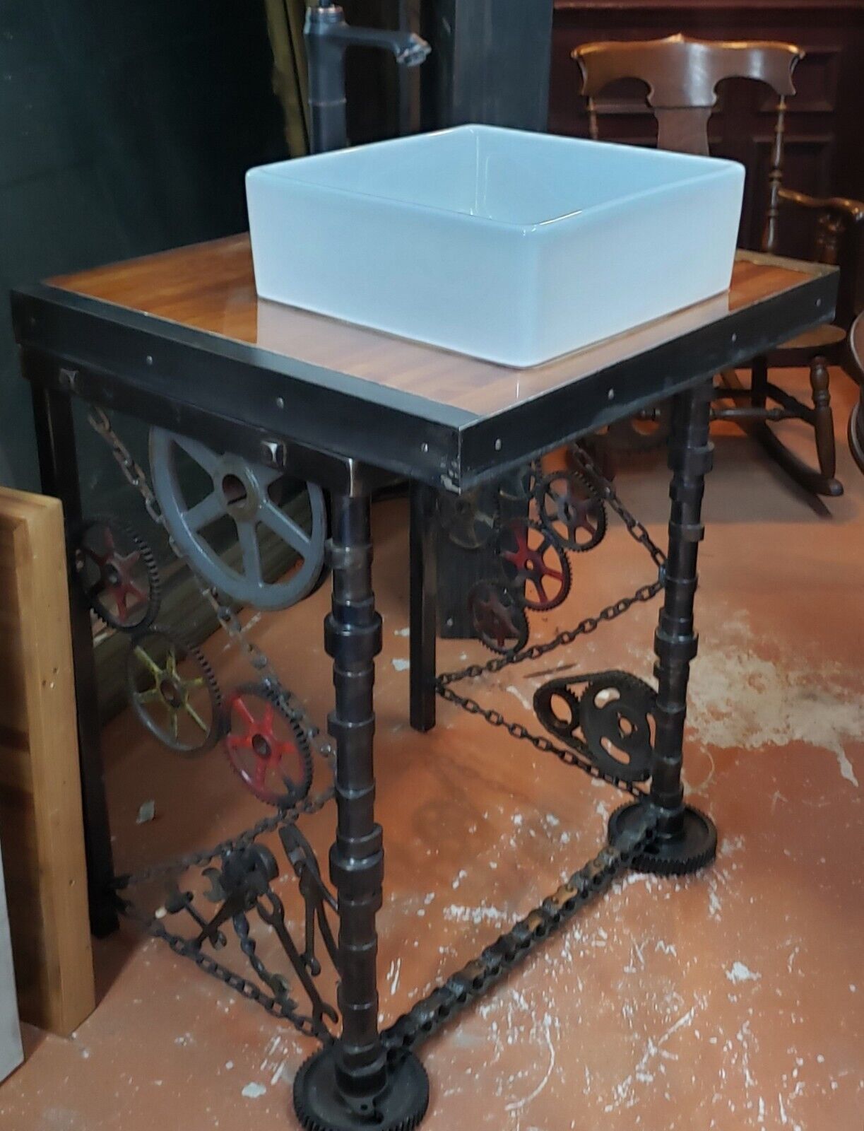 Custom Made Industrial Gear Piston Wrench Bathroom Vessel Sink & Faucet GS00087