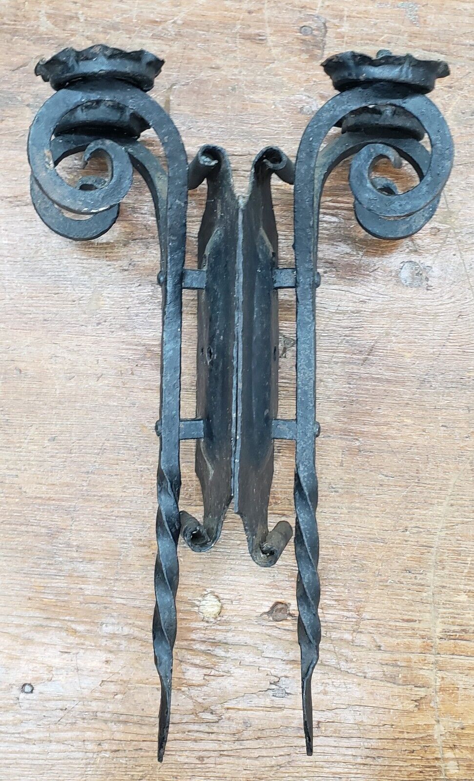 Pair of Unique Wrought Iron Double Candle Wall Sconces 19" Tall x 8" Wide GA9823