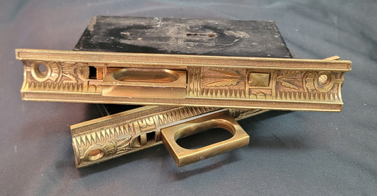 Restored Victorian Eastlake Pocket Door Lock Set 5 3/8" x 3 7/8" GS01046