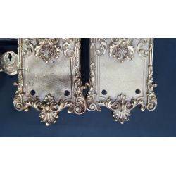 Pair of Large Solid Brass Art Nouveau Door Pull Plates With Mortise Lock and Deadbolts #GA1091