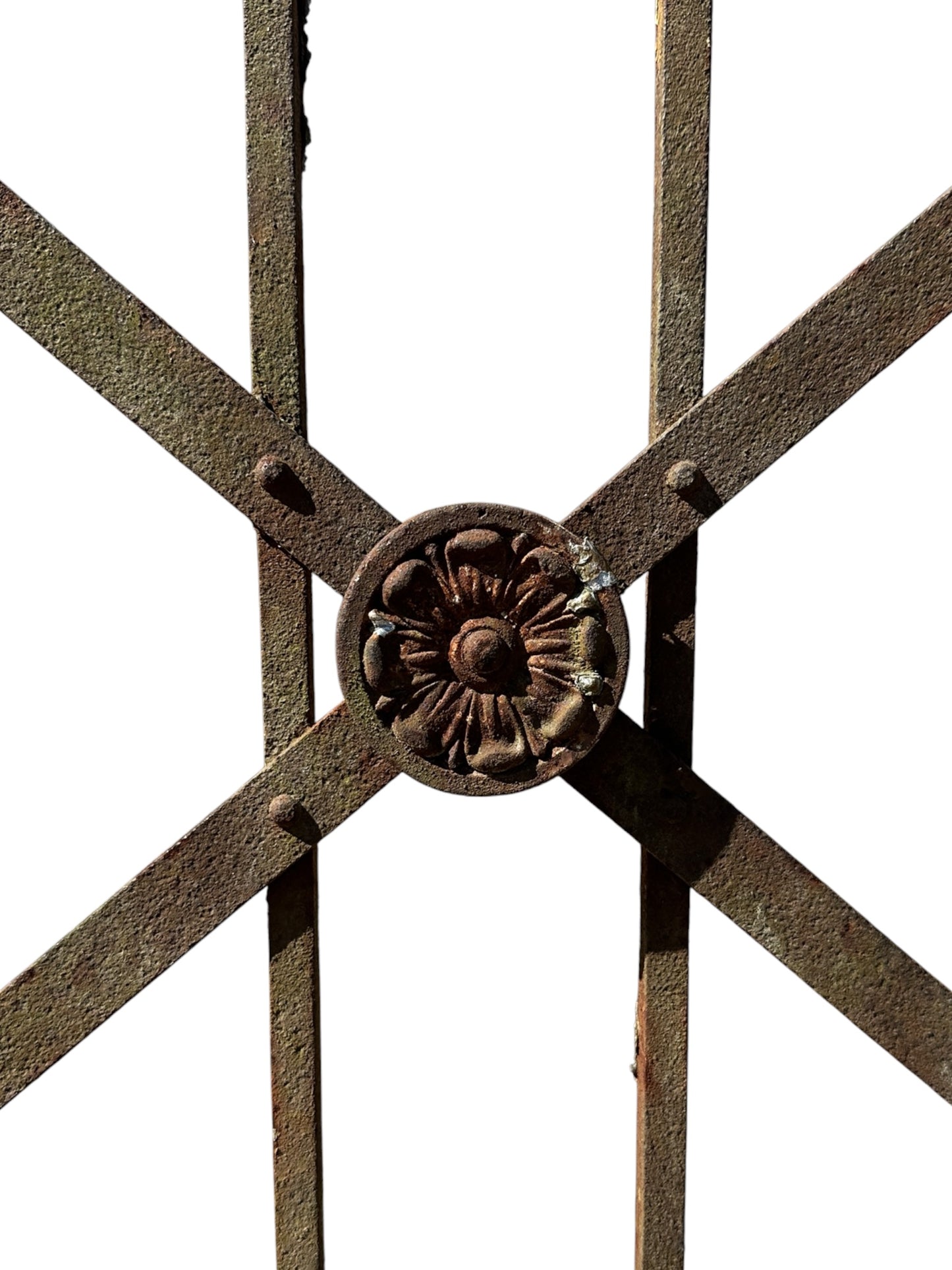 Antique Wrought Iron Garden Gate w/ Floral Medallion - 30" W x 34.5" T - GA20992