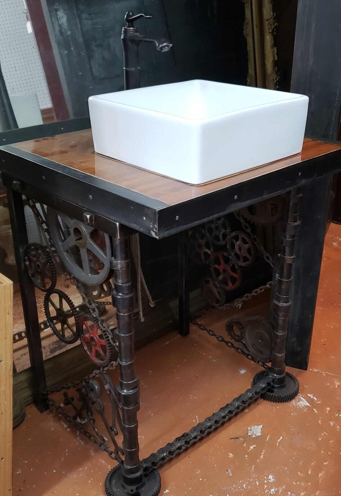 Custom Made Industrial Gear Piston Wrench Bathroom Vessel Sink & Faucet GS00087