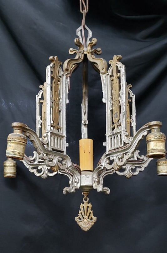 Art Deco 6 Light Cast Iron Silver & Gold Chandelier 17" x 21" GA71