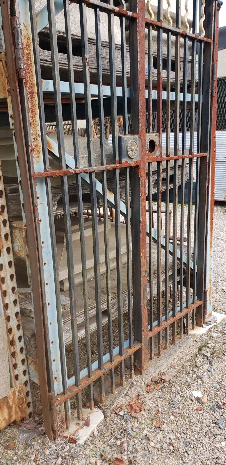 Pair of Tall Wrought Iron Gates with Center Torch Finials & Greek Key Top GA9501
