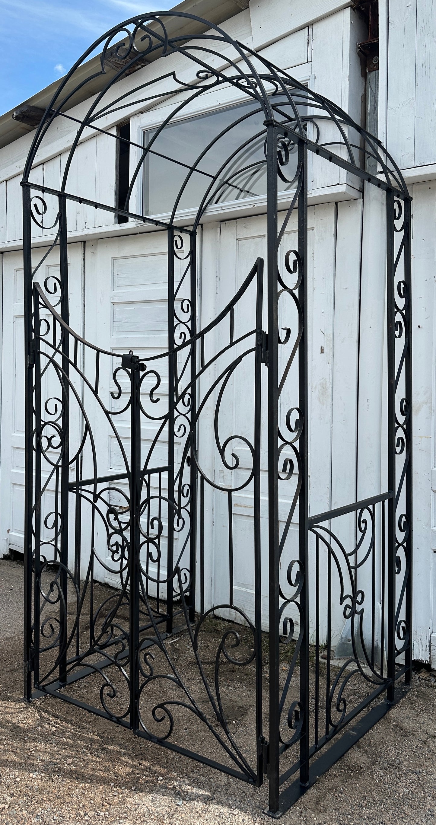 Custom-Built Wrought Iron Arbor w/ Crescent Top Entryway Gates GA20319