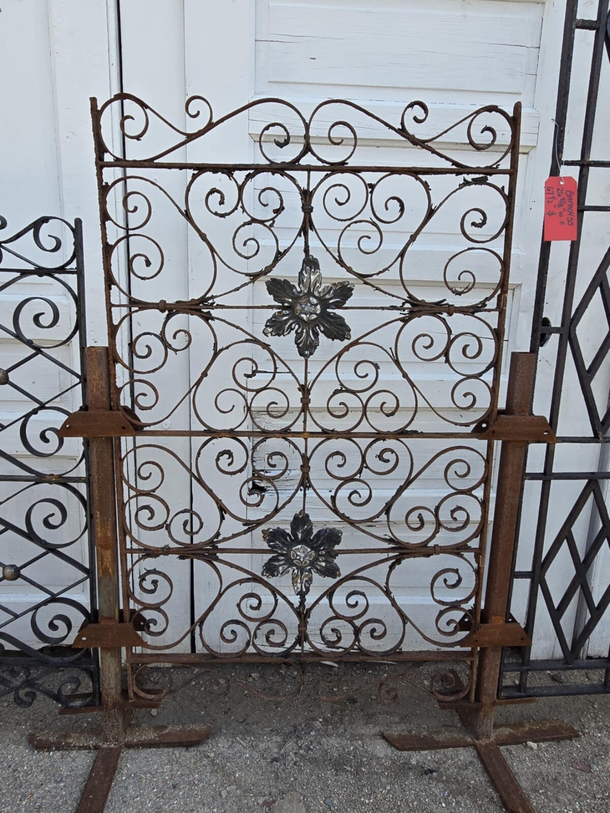 Antique Iron Gate w/ Scrollwork and Floral Medallions GAM0456