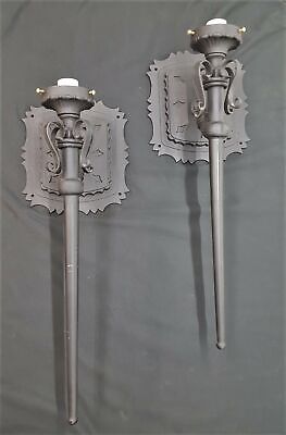 Pair of Very Large Black Cast Iron Wall Sconces