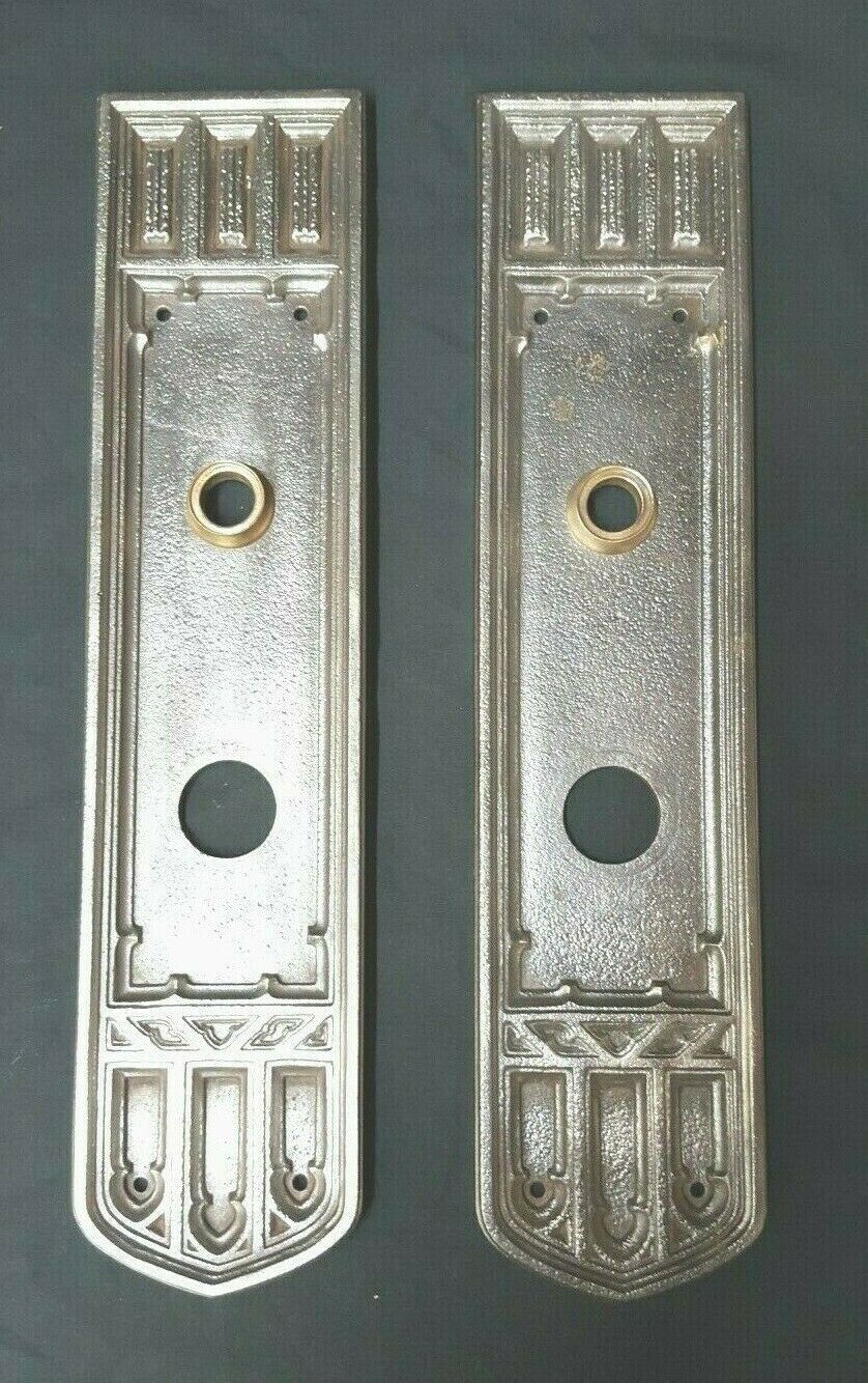 Pair of Architectural Salvage Art Deco Large Cast Iron Door Knob Backplates