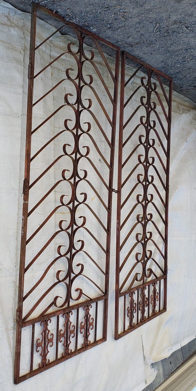 Pair of Unique Wrought Iron & Steel Gate Panels 95 3/4" Tall by 45" Wide GA9444