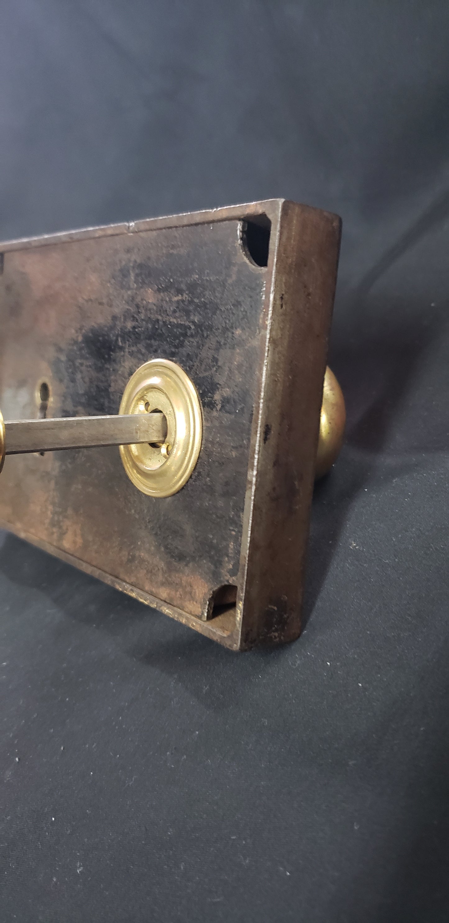 Restored Right Side Carpenter Style Rim Lock Set w/ Key 6 1/2" x 4 1/8" GS00991