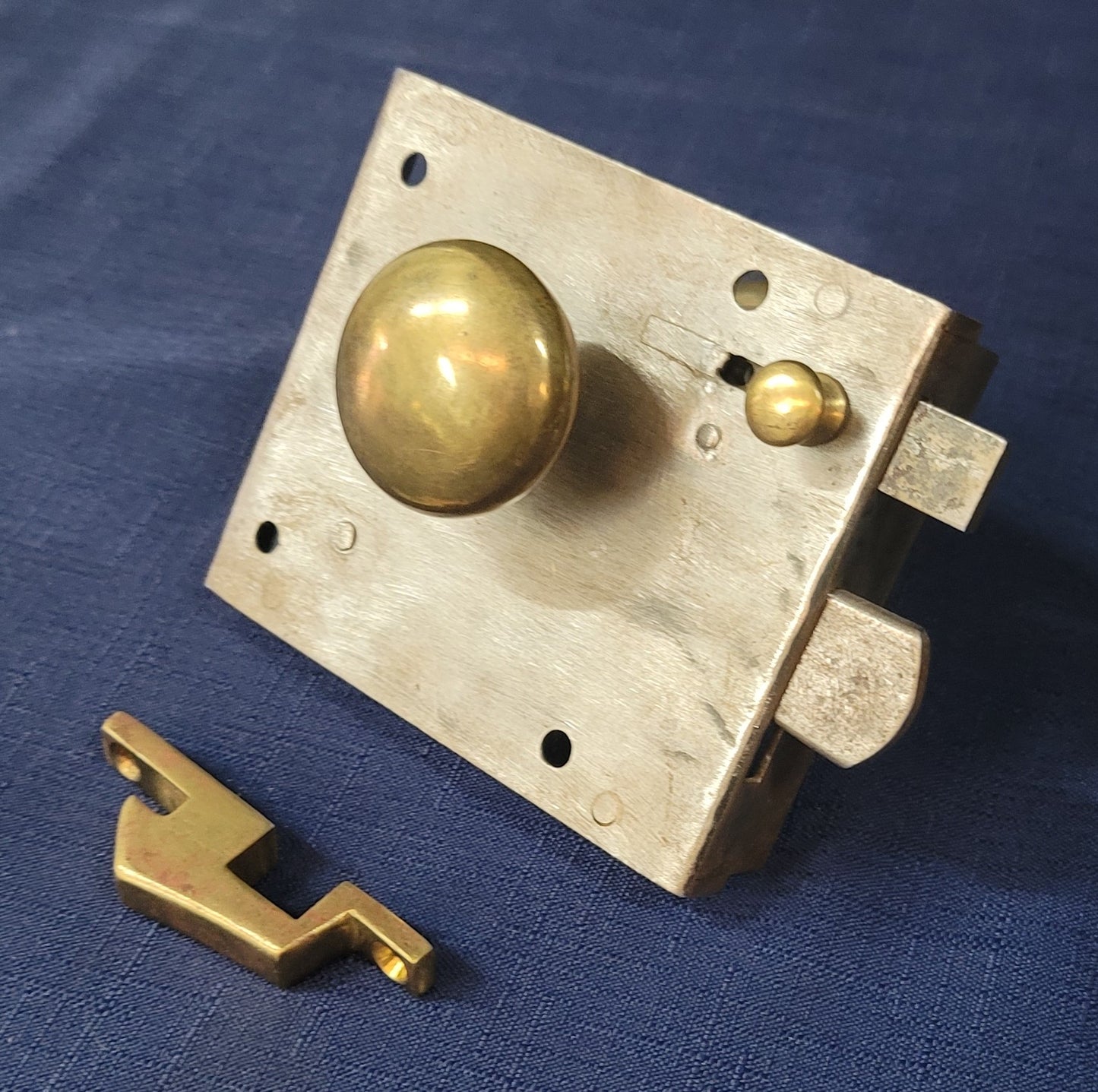 Right Side Iron & Brass Lever Rim Lock with Keeper 4 1/8" x 3 5/8" GA242