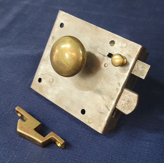 Right Side Iron & Brass Lever Rim Lock with Keeper 4 1/8" x 3 5/8" GA242