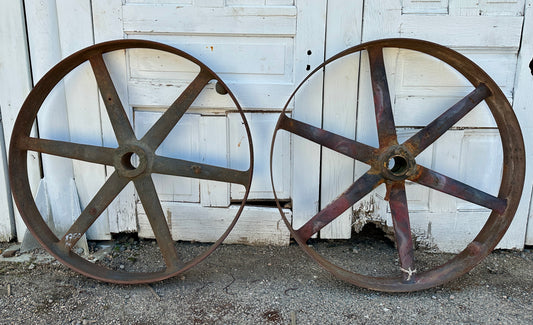 Pair of Industrial Cast Iron Pulley Wheels GA20931