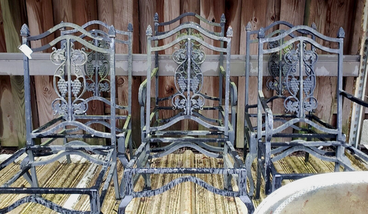 Set of 6 Ornate Filigree High Back Wrought Iron Chairs with Cabriole Legs GA9792