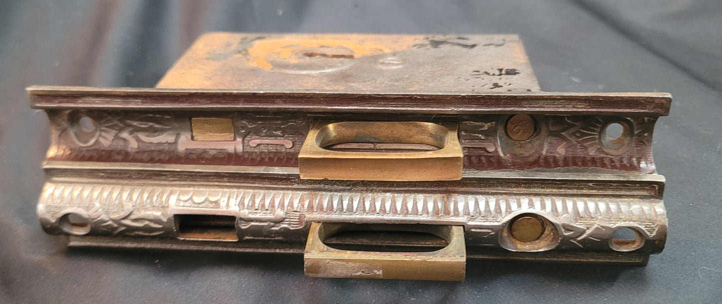 Restored Victorian Eastlake Pocket Door Lock Set 5" x 3 9/16" GS01044