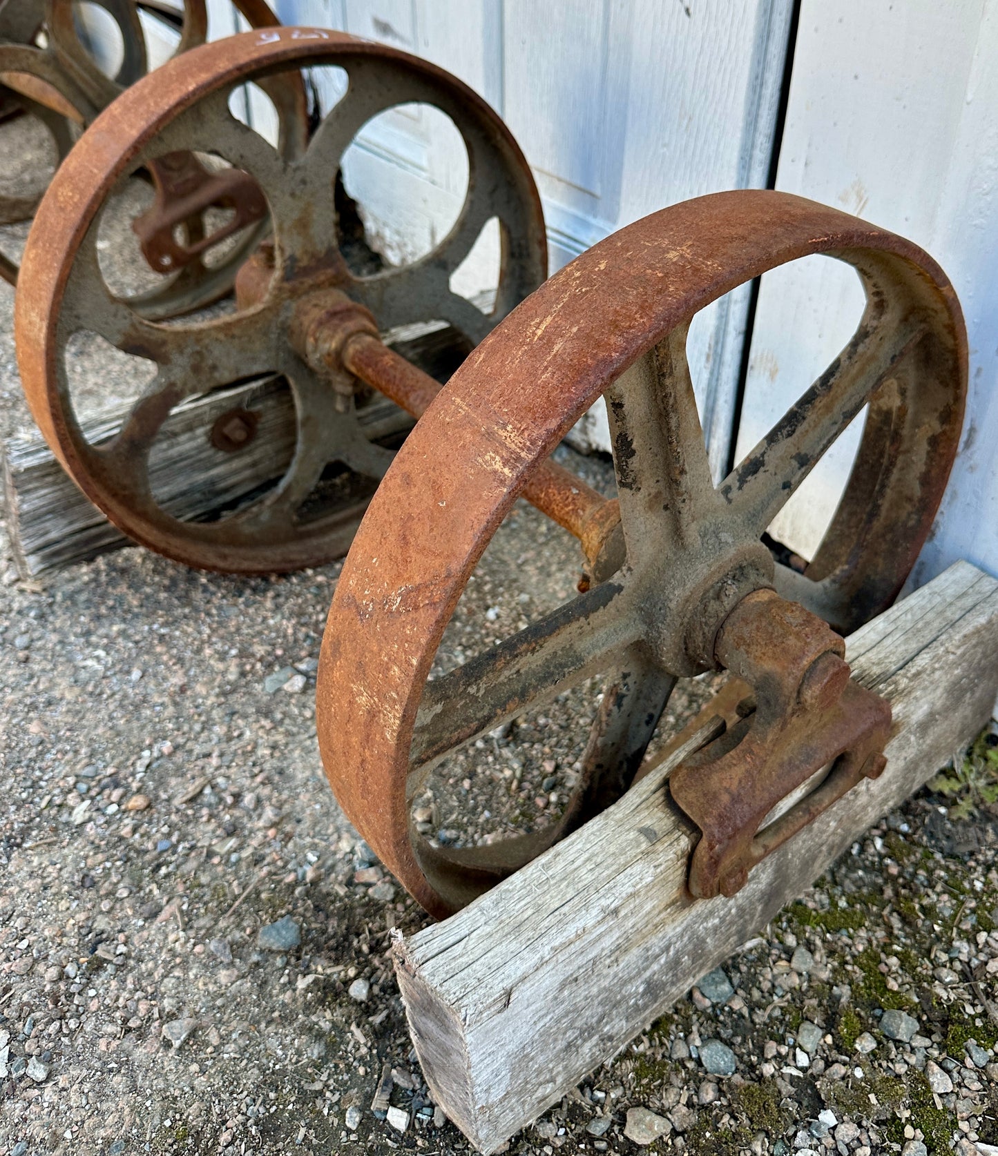 Pair of Industrial Cast Iron Cart Wheels GA20943