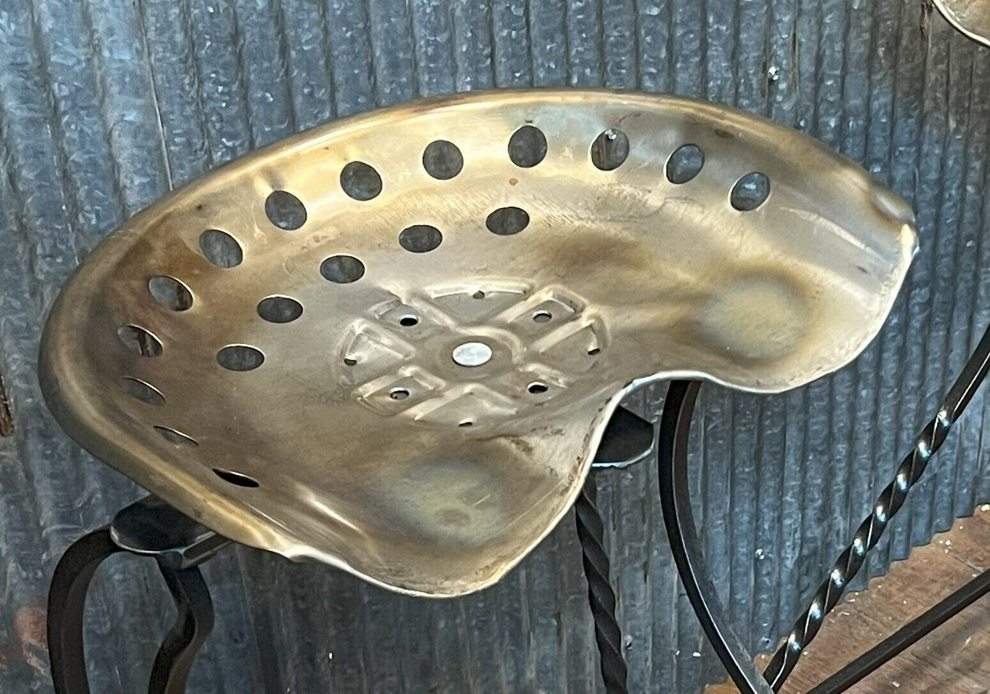 Repurposed Tractor Seat Bar Stool with Wrought Iron Frame GA10150