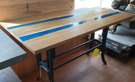 Custom Live Edge River Table with Cast Iron Legs