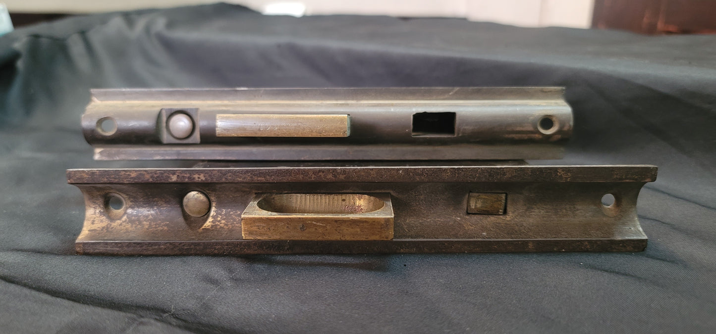 Vintage Brass & Iron Pocket Door Lock Set 7 1/2" x 5 1/4" x 4 1/8" GS00851