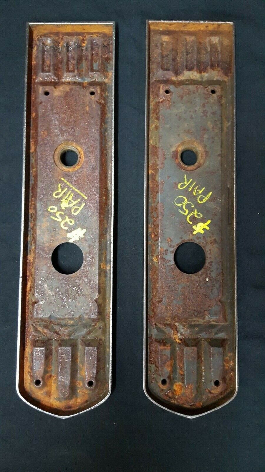Pair of Architectural Salvage Art Deco Large Cast Iron Door Knob Backplates