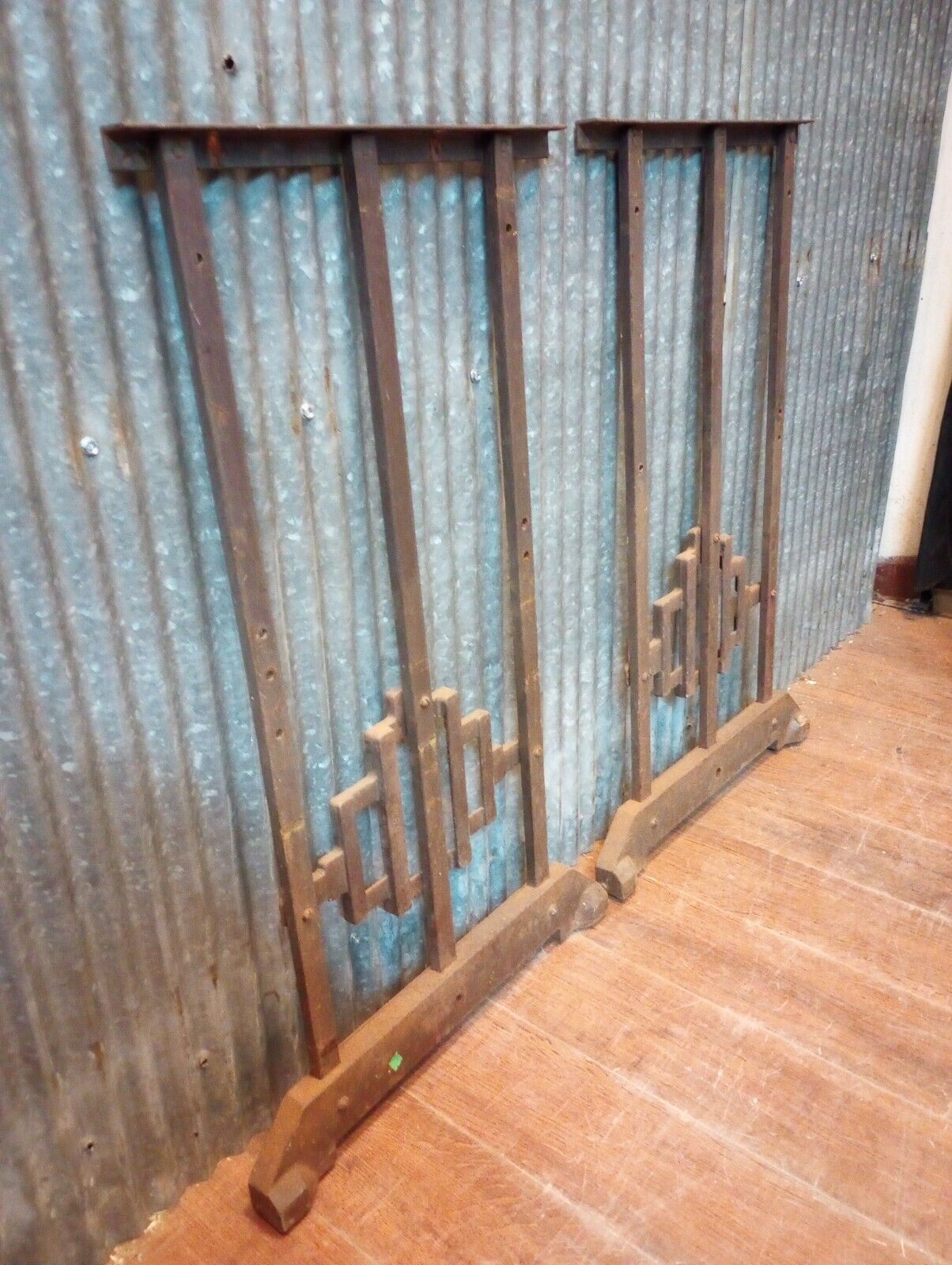 Pair of Art Deco Cast Iron Machine Legs with Casters 29 5/8" Tall x 18" Wide