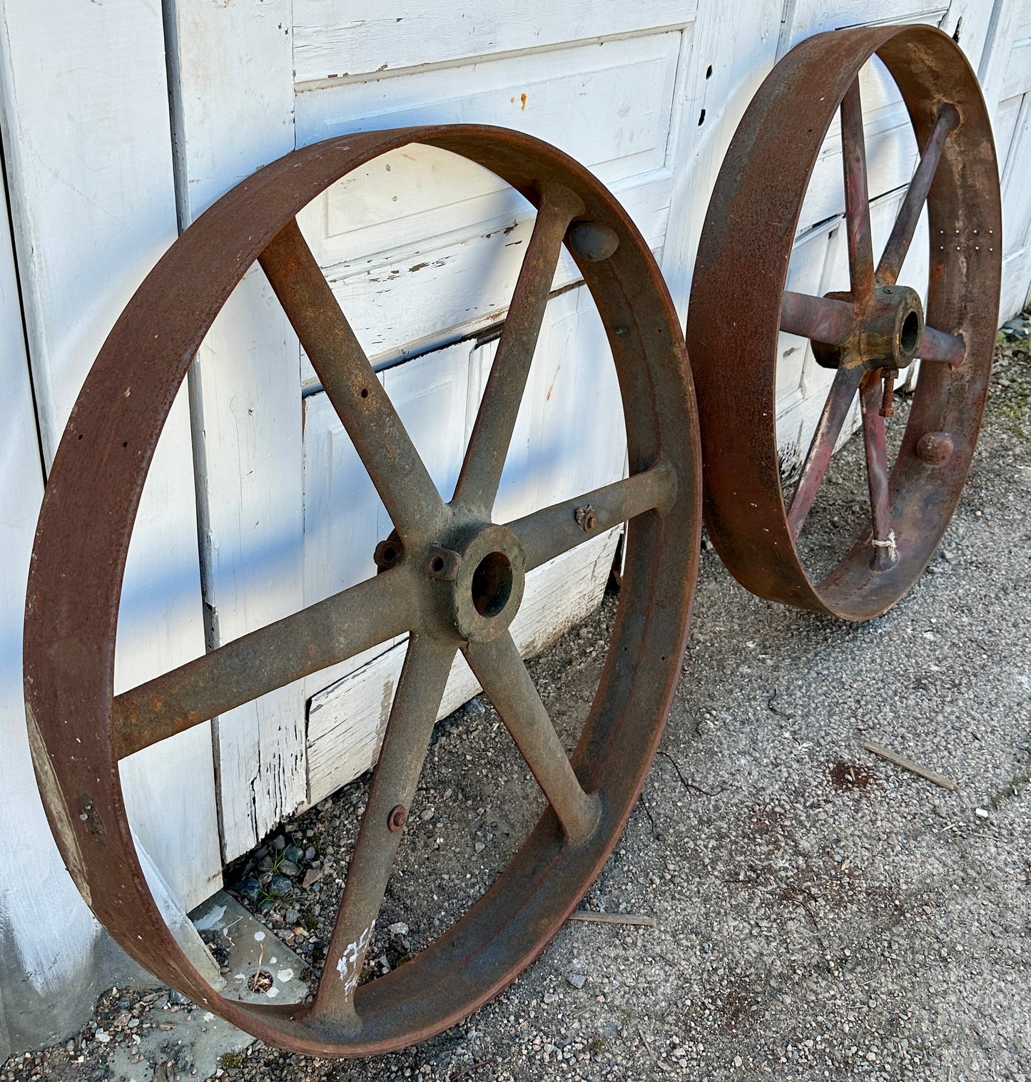 Pair of Industrial Cast Iron Pulley Wheels GA20931